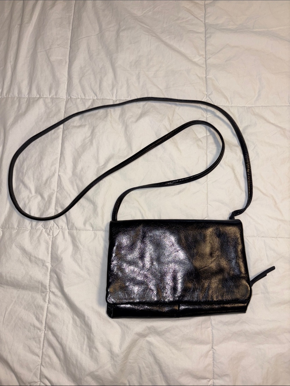 HOBO Black Leather Crossbody Clutch with Slim Strap